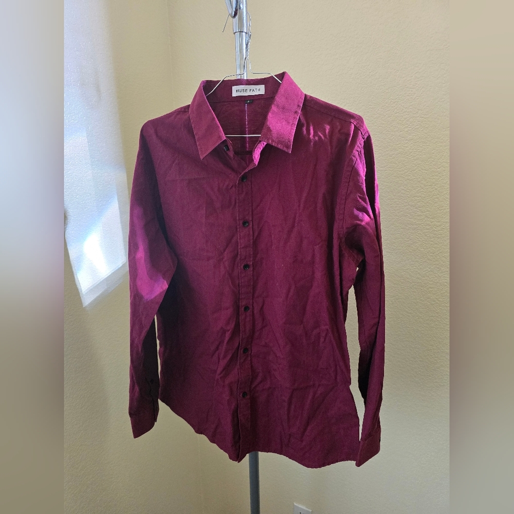 Muse Fath Burgundy Button Up Long Sleeve Shirt